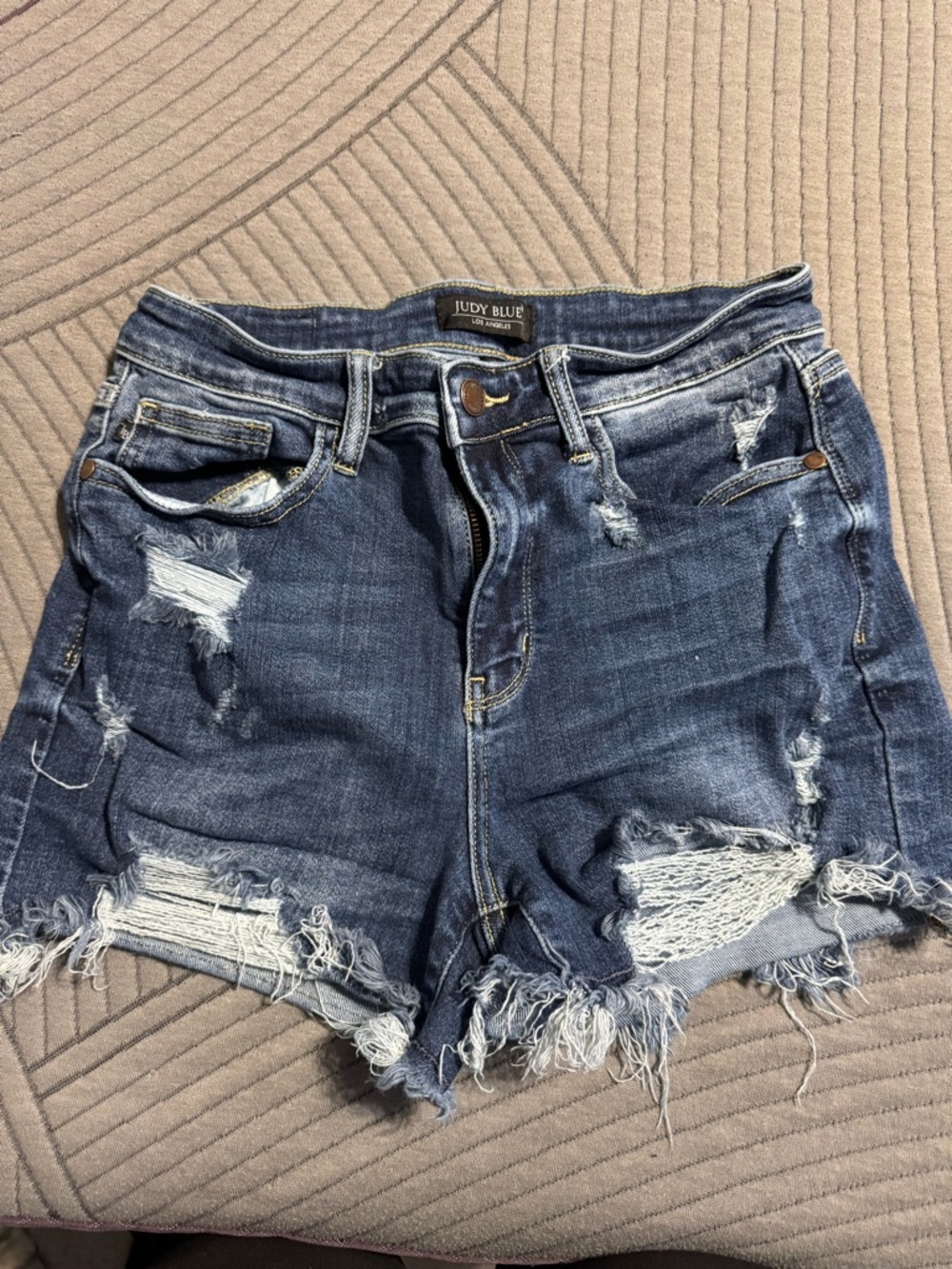 Judy Blue Frayed Distressed Dark Blue Denim Shorts